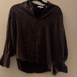 Vince Dark Chocolate Brown Silk Button-Down Blouse